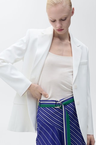 Jupe midi rayures ceinture - Bleu