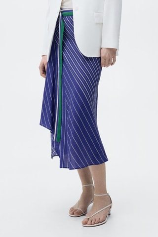 Jupe midi rayures ceinture - Bleu