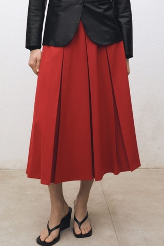Jupe plissée laine mélangée - Rouge