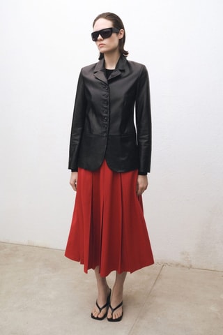 Jupe plissée laine mélangée - Rouge