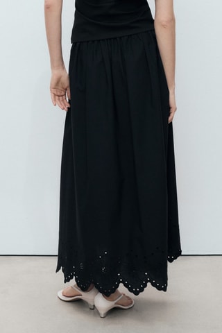 Jupe coton bas brodé - Noir