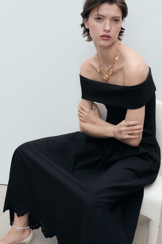 Jupe coton bas brodé - Noir