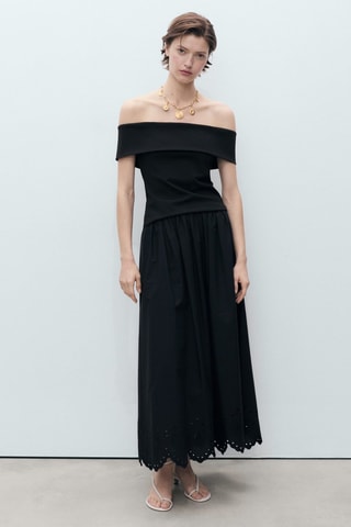 Jupe coton bas brodé - Noir