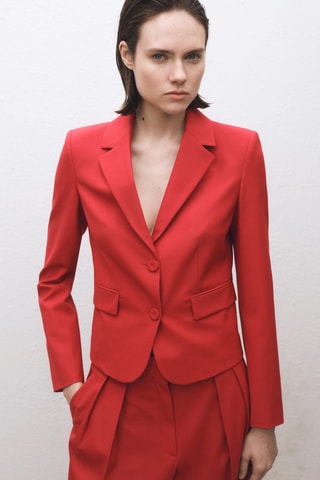 Blazer costume laine mélangée - Rouge