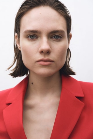 Blazer costume laine mélangée - Rouge