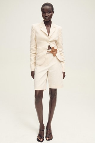 Blazer de costume lin mélangé effet froissé - Ecru