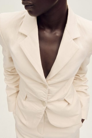 Blazer de costume lin mélangé effet froissé - Ecru