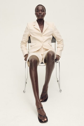 Blazer de costume lin mélangé effet froissé - Ecru