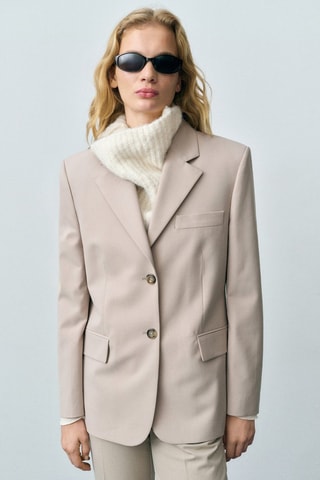 Rechte Gestructureerde Blazer - Beige
