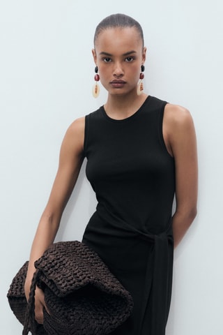 Robe midi coton nœud - Noir