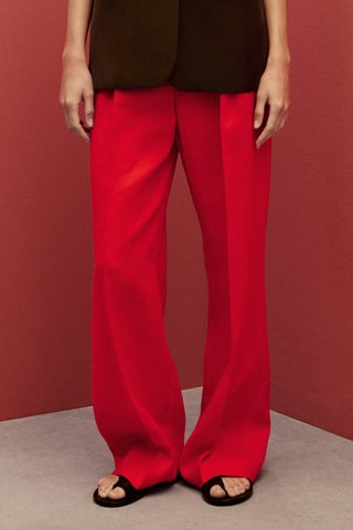 Pantalon costume droit lin - Rouge