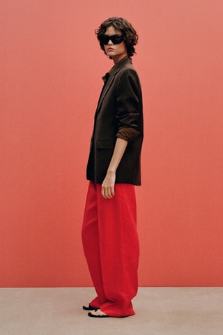 Pantalon costume droit lin - Rouge