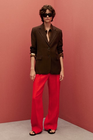 Pantalon costume droit lin - Rouge