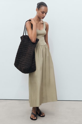 Robe évasée tissu combiné - Kaki