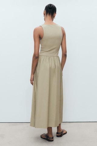 Robe évasée tissu combiné - Kaki