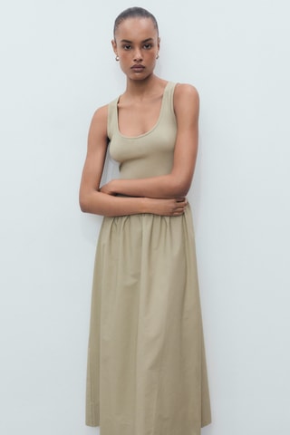 Robe évasée tissu combiné - Kaki