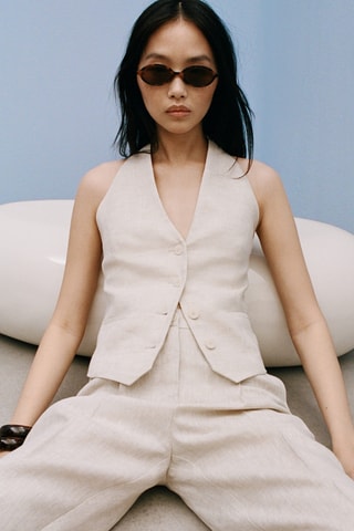 Pantalon lin à pinces - Beige