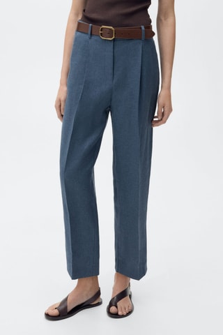 Pantalon lin à pinces - Bleu