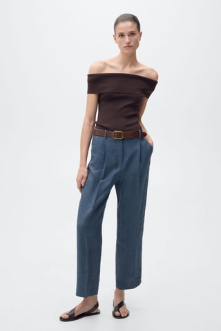 Pantalon lin à pinces - Bleu