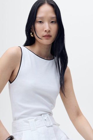Haut en coton à finitions contrastantes - Blanc