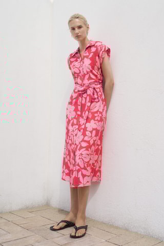 Robe chemisier imprimé floral - Fuchsia