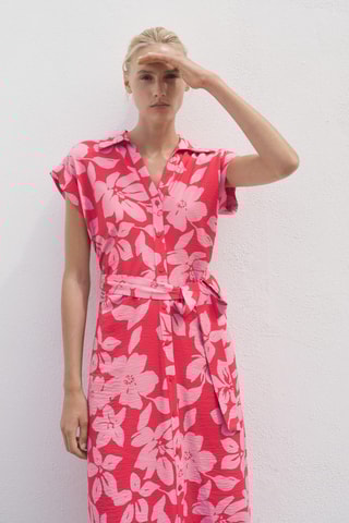 Robe chemisier imprimé floral - Fuchsia