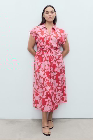 Robe chemisier imprimé floral - Fuchsia