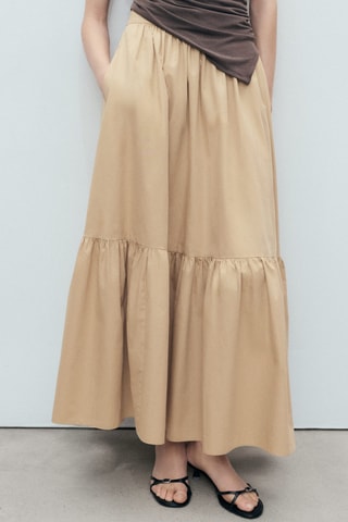 Jupe longue coton évasée - Beige