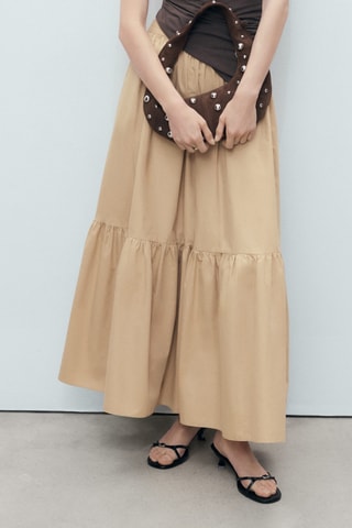 Jupe longue coton évasée - Beige