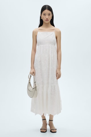 Robe bretelles broderie florale - Blanc