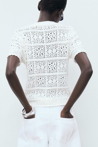 Cardigan crochet manches courtes - Blanc