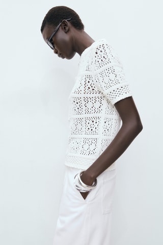 Cardigan crochet manches courtes - Blanc