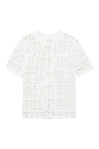 Cardigan crochet manches courtes - Blanc