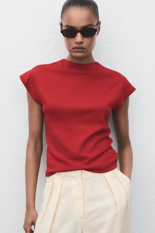 Pull-over maille fine manches courtes - Rouge