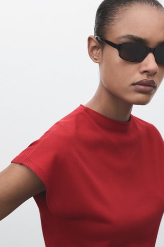 Pull-over maille fine manches courtes - Rouge