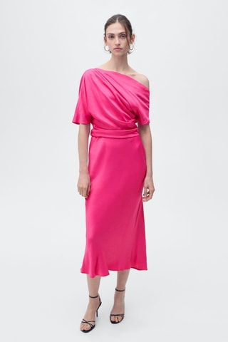 Robe midi asymétrique drapée - Rose