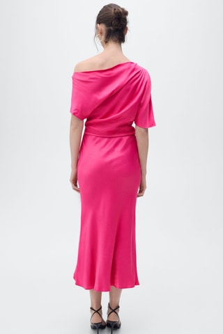 Robe midi asymétrique drapée - Rose