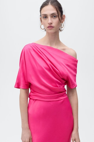 Robe midi asymétrique drapée - Rose