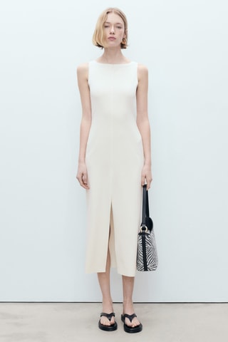 Robe maille col bateau - Ecru