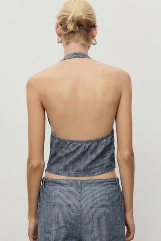 Haut en denim croisé à rayures - Bleu