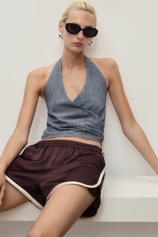 Haut en denim croisé à rayures - Bleu