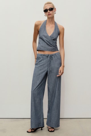 Haut en denim croisé à rayures - Bleu