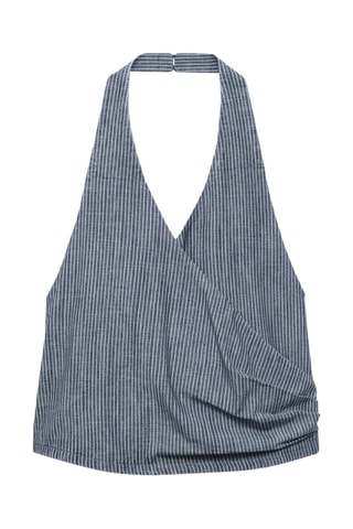 Haut en denim croisé à rayures - Bleu