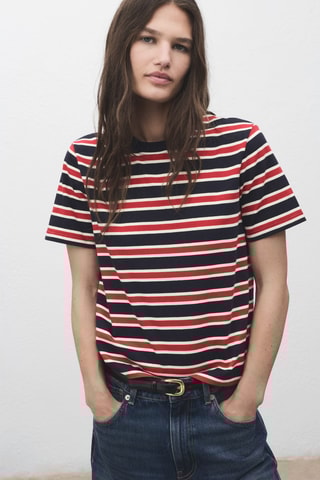 T-shirt coton à rayures - Bleu marine