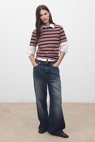 T-shirt coton à rayures - Bleu marine