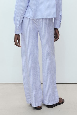 Pantalon lin à rayures - Bleu