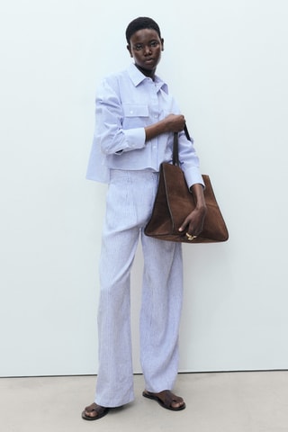 Pantalon lin à rayures - Bleu