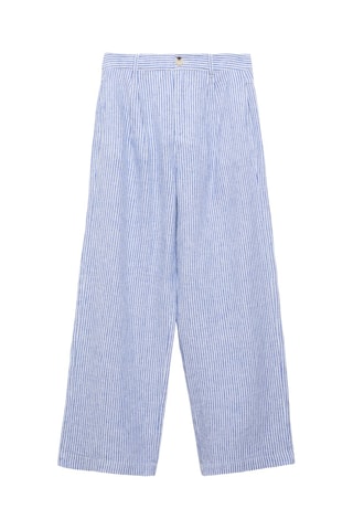 Pantalon lin à rayures - Bleu