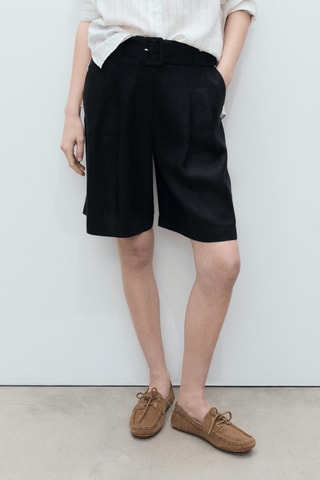 Bermuda lin ceinture - Noir