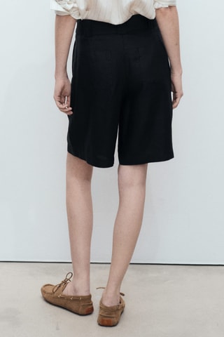 Bermuda lin ceinture - Noir